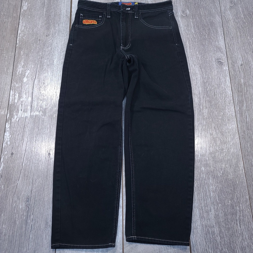Empyre Relaxed Jeans Mens 28 Black White Contrast Stitch Skate Streetwear